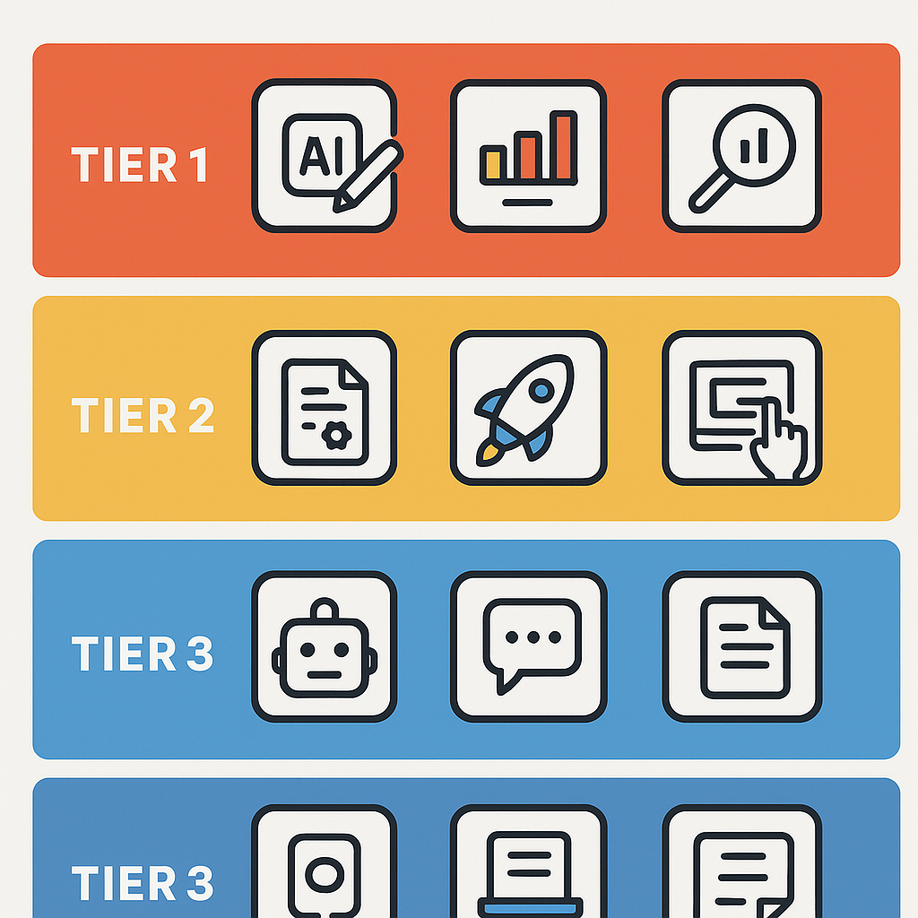 Ranked comparison infographic of 12 AI content creation tools by workflow capability in 2026
