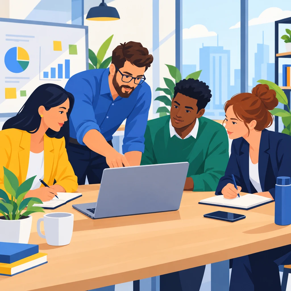 B2B SaaS marketing team reviewing SEO monitoring tool results together