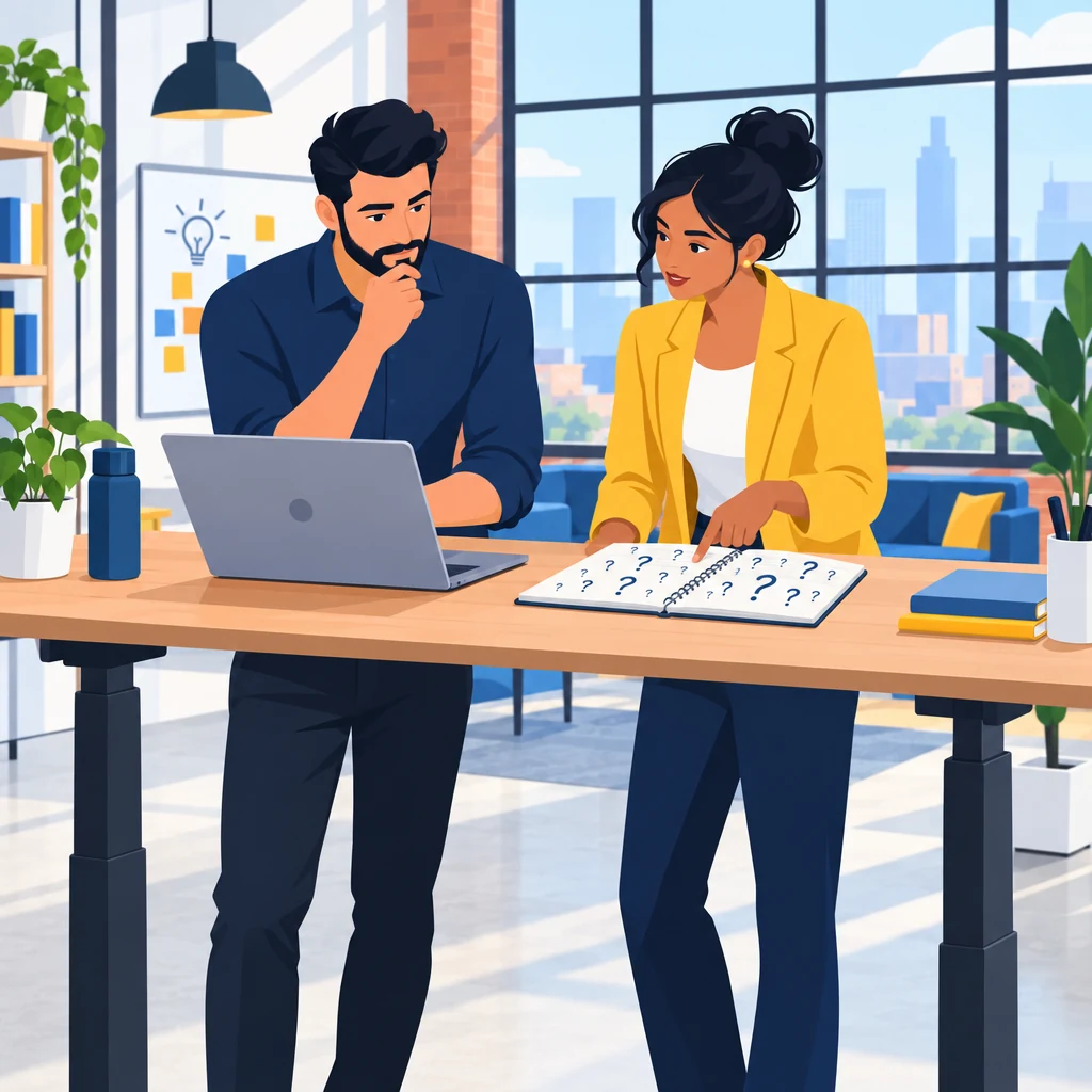 SaaS founder reviewing AI visibility checker results with a marketing lead