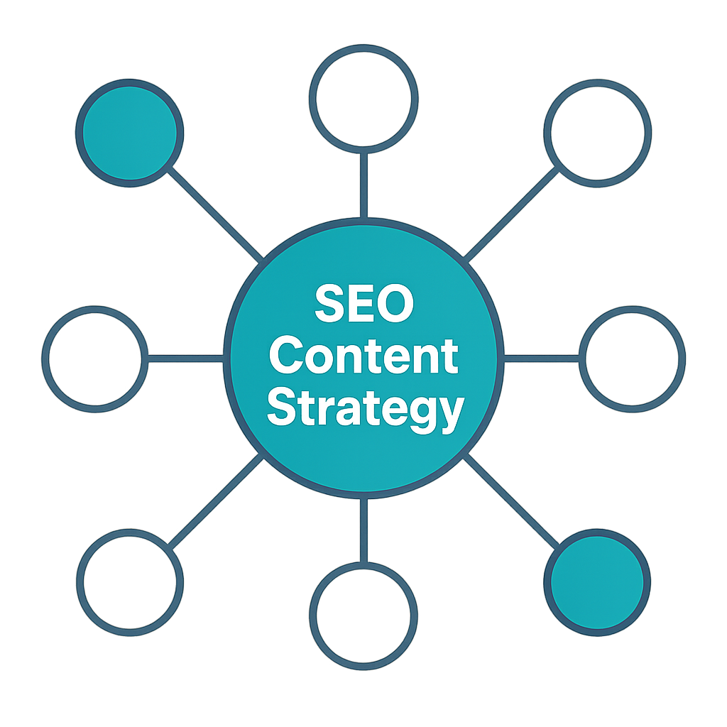 Topical coverage map showing published articles and coverage gaps in an SEO content strategy cluster