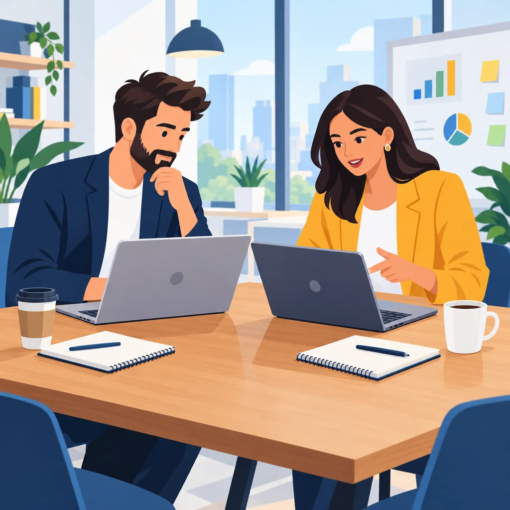 B2B SaaS founder and marketing lead comparing AI visibility platform pricing on laptops