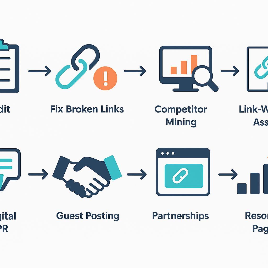 9-step backlink building process infographic for B2B SaaS teams in 2026