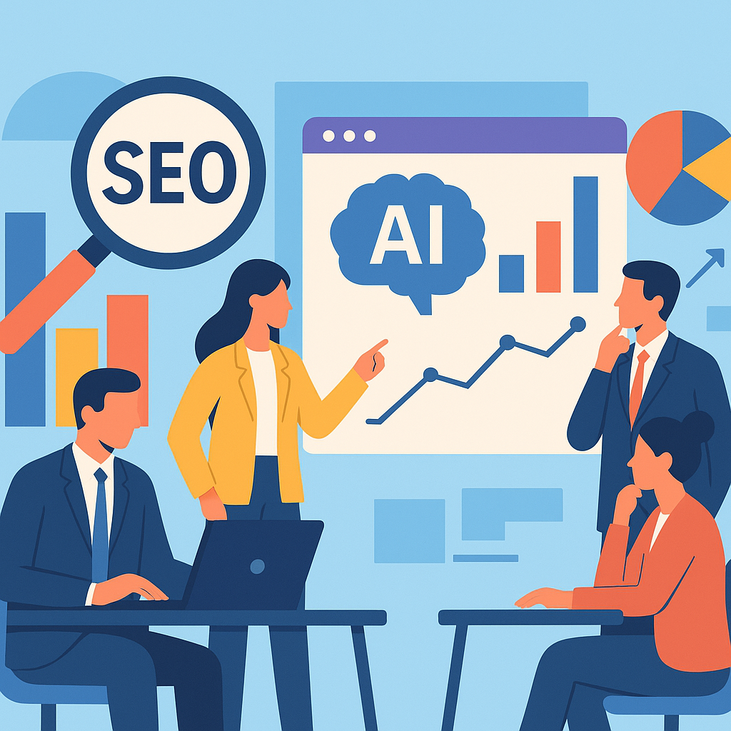 Team analyzing SEO dashboards for B2B