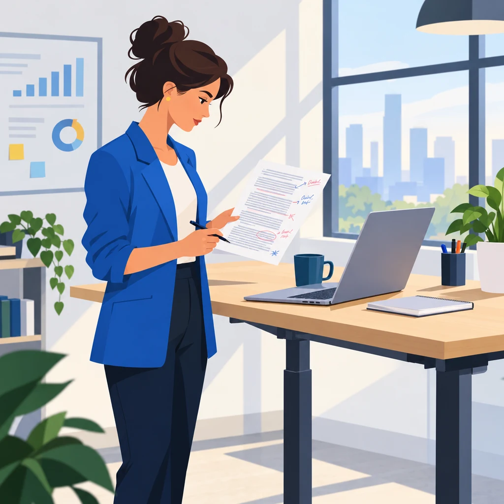 Marketing lead editing an article draft to optimize content for SEO and AI search