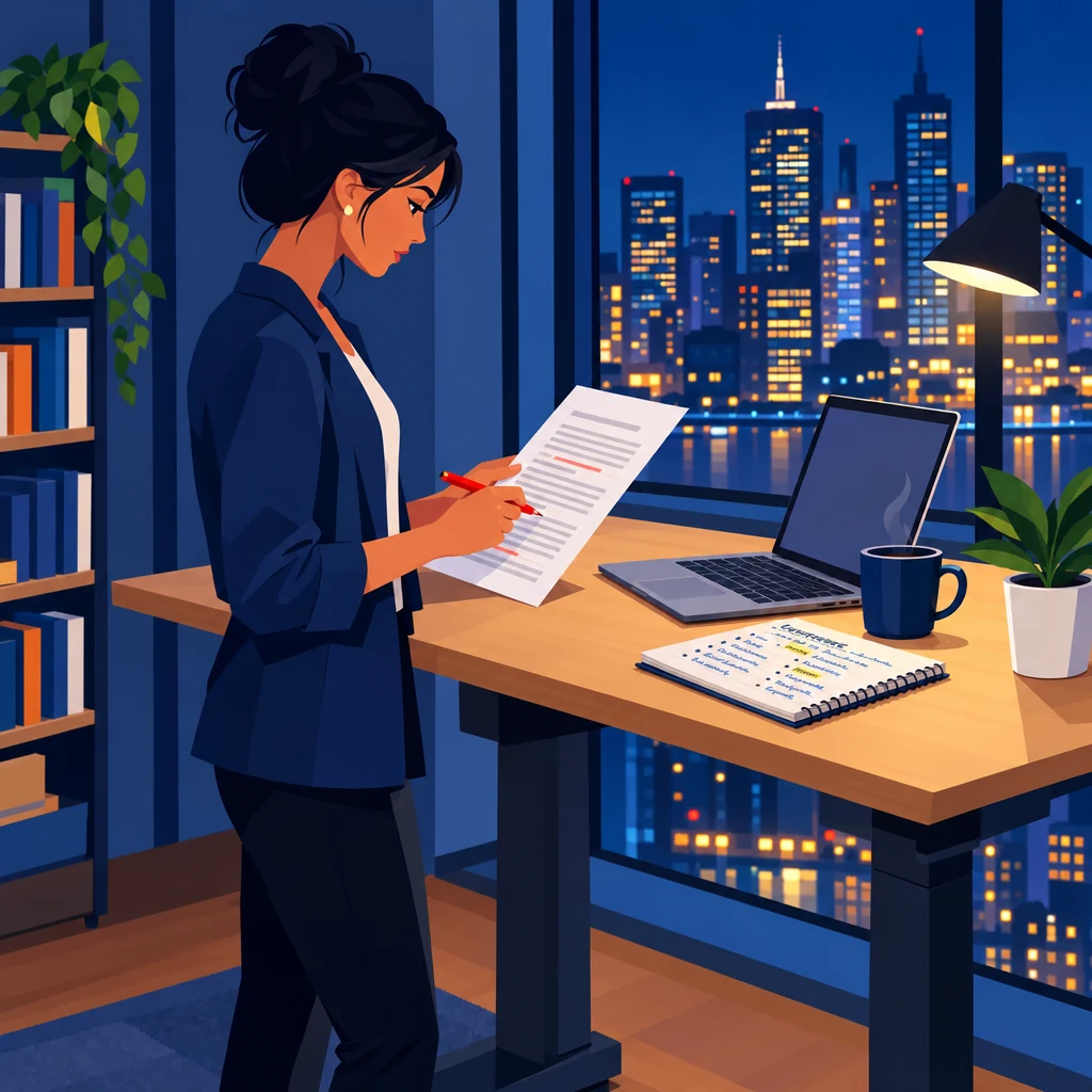 Content manager editing an SEO article draft before publishing, part of an SEO copywriting workflow