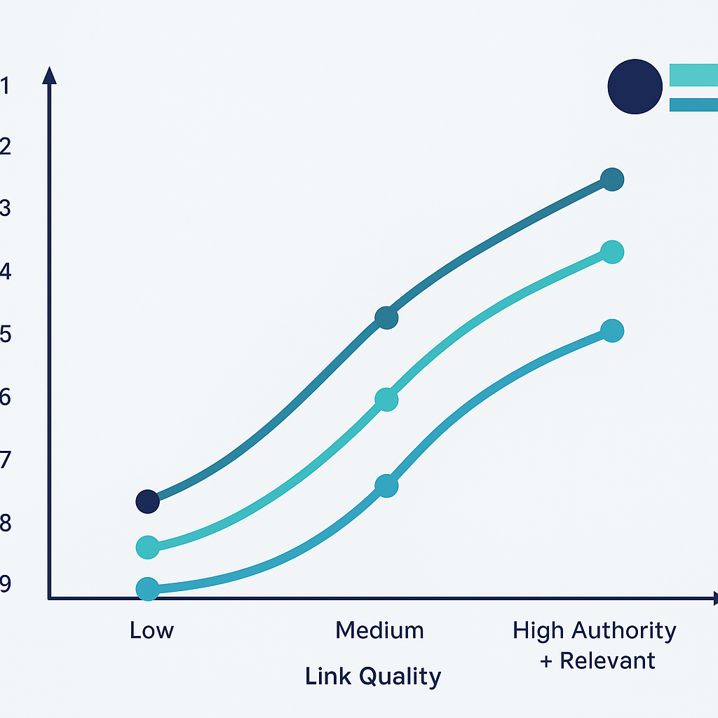 infographic showing how referring domain authority and topical relevance affect search ranking positions