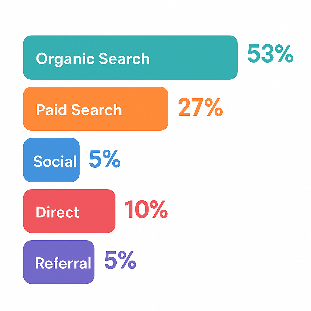 Infographic showing organic search accounts for 53% of all web traffic compared to other traffic sources