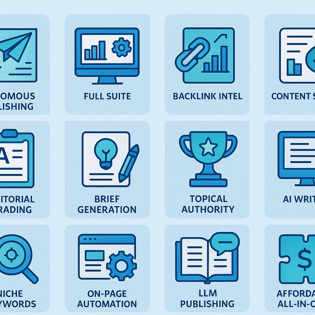 Comparison infographic of 12 AI based SEO tools ranked by primary strength category in 2026